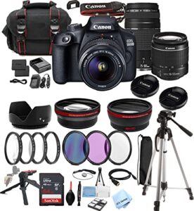 2000d (rebel t7) dslr camera w/18-55mm + 75-300mm zoom lenses + al’s variety accessories includes: 64gb memory + wide & telephoto threaded lenses + case + tripod +grip + more (39pc bundle)