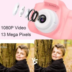 1080P Kids Digital Camera, Color Toy Kids Rechargeable Camera with 2 Inch Screen 13MP 32GB Card