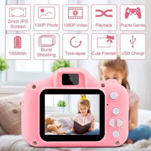 1080P Kids Digital Camera, Color Toy Kids Rechargeable Camera with 2 Inch Screen 13MP 32GB Card