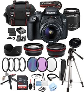 eos 4000d (rebel t100) dslr camera w/ef-s 18-55mm zoom lens + al’s variety accessories includes: 64gb memory + wide & telephoto threaded lenses + case + tripod + grip pod + more (37pc bundle)