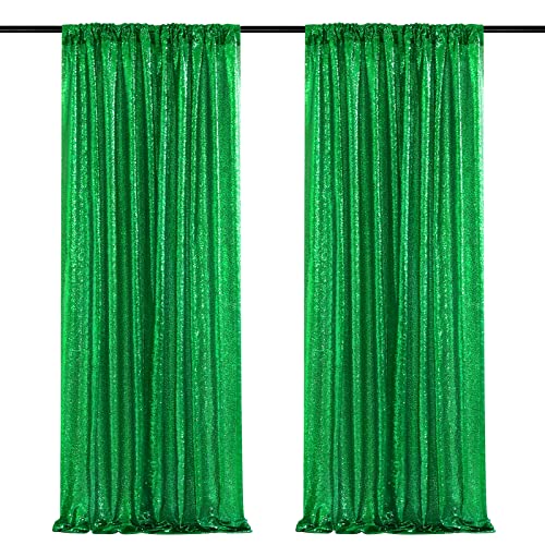 Green Sequin Backdrop Curtains 2 Panels 2ftx8ft Glitter Backdrop Christmas Decoration Sparkly Party Cake Table Backdrop Drapes