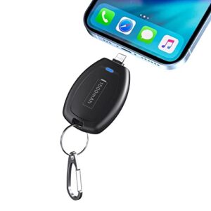 small portable charger 1500mah ultra-compact portable keychain phone charger with iphone 14/14 pro max/13/12 mini/13 pro max/11 pro/xs max/xr/x/8/7/6/plus airpods and more,black