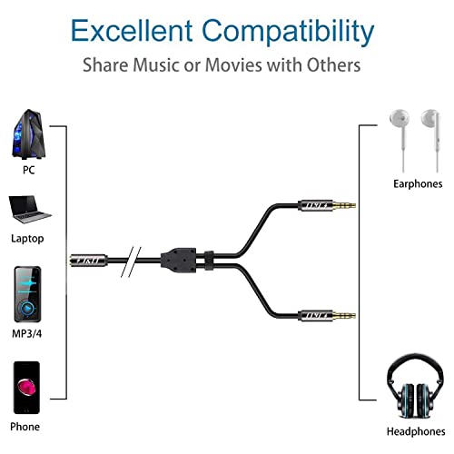 J&D 3.5 mm to 2 X 3.5 mm Cable, Gold Plated Copper Shell 1/8 inch TRS Female to 2 X 1/8 inch TRS Male Y Splitter Stereo Audio Adapter Cable Only Suitable for Switching, 2 Feet