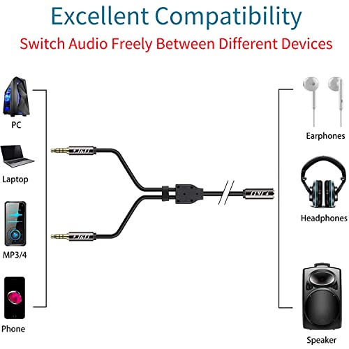 J&D 3.5 mm to 2 X 3.5 mm Cable, Gold Plated Copper Shell 1/8 inch TRS Female to 2 X 1/8 inch TRS Male Y Splitter Stereo Audio Adapter Cable Only Suitable for Switching, 2 Feet