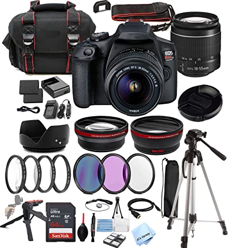 T7 DSLR Camera w/EF-S 18-55mm F/3.5-5.6 Zoom Lens + Al’s Variety Accessories Includes: 64GB Memory + Wide & Telephoto Threaded Lenses + Case + Tripod + Grip Pod + More (37pc Bundle)