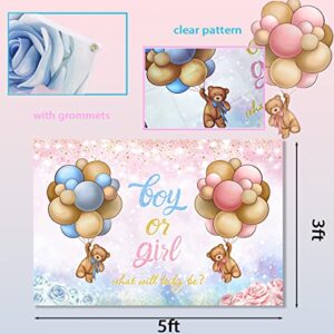 Gender Reveal Decoration- Baby Bear Boy or Girl Backdrop,Bear Baby Shower Pink and Blue Photo Booth Background for Boy Girls Gender Reveal Party Decoration
