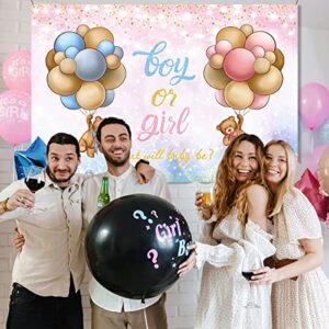 Gender Reveal Decoration- Baby Bear Boy or Girl Backdrop,Bear Baby Shower Pink and Blue Photo Booth Background for Boy Girls Gender Reveal Party Decoration