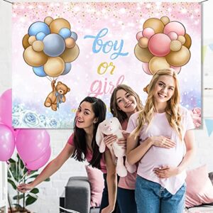 Gender Reveal Decoration- Baby Bear Boy or Girl Backdrop,Bear Baby Shower Pink and Blue Photo Booth Background for Boy Girls Gender Reveal Party Decoration