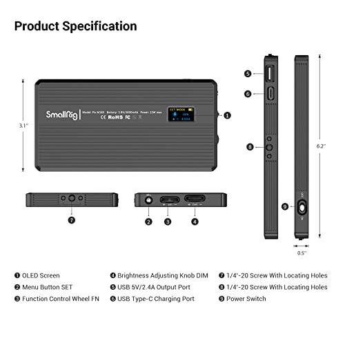 SmallRig Pix M160 RGB Video Light, 12W RGBWW LED Camera Light Panel, 360° Full Color Portable Light for Photography, 3800mh Battery, CRI 95+,TLCI 98, for Vlogging, Photo, Video, Aluminum Body – 3157