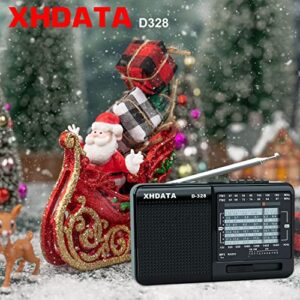 XHDATA D-328 Shortwave AM FM DSP Portable Small Multi Band Radio Stereo MP3 Player with Rechargeable Battery Earphone Jack Portable Multimedia Speaker with USB Micro SD Card Jack (Black)