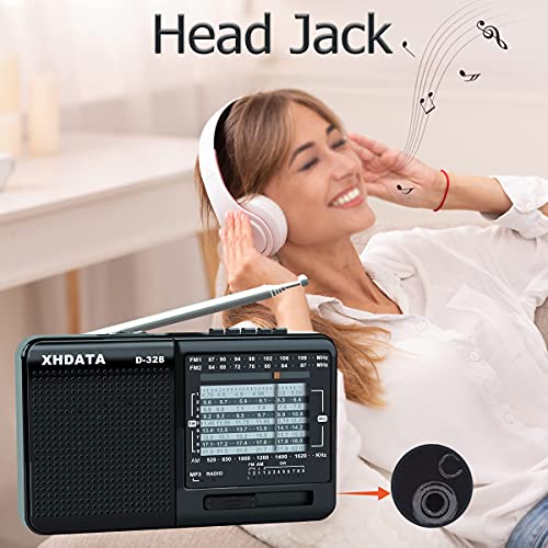 XHDATA D-328 Shortwave AM FM DSP Portable Small Multi Band Radio Stereo MP3 Player with Rechargeable Battery Earphone Jack Portable Multimedia Speaker with USB Micro SD Card Jack (Black)