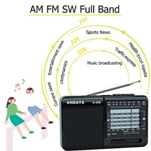 XHDATA D-328 Shortwave AM FM DSP Portable Small Multi Band Radio Stereo MP3 Player with Rechargeable Battery Earphone Jack Portable Multimedia Speaker with USB Micro SD Card Jack (Black)