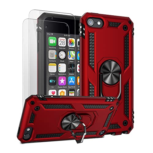 ULAK Compatible with iPod Touch 7 Case/iPod Touch 6 Case with 2 HD Screen Protectors, Hybrid Rugged Shockproof Cover with Built-in Kickstand for iPod Touch 7th/6th/5th Generation (Red)