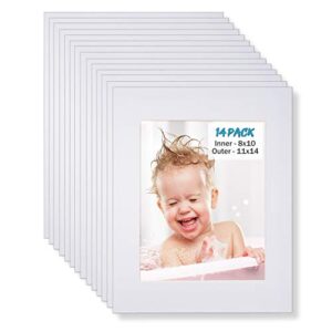 egofine 11×14 white picture mats pack of 14, frame mattes for 8×10 pictures, acid free, 1.2mm thickness, with core bevel cut