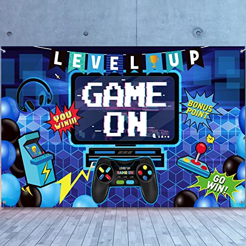 Video Game Party Decoration Video Gaming Photo Backdrop Background Birthday Photo Banner Gamer Room Decor for Game Fans Video Gamer Party Decoration Supplies, 70.9 x 43.3 Inch