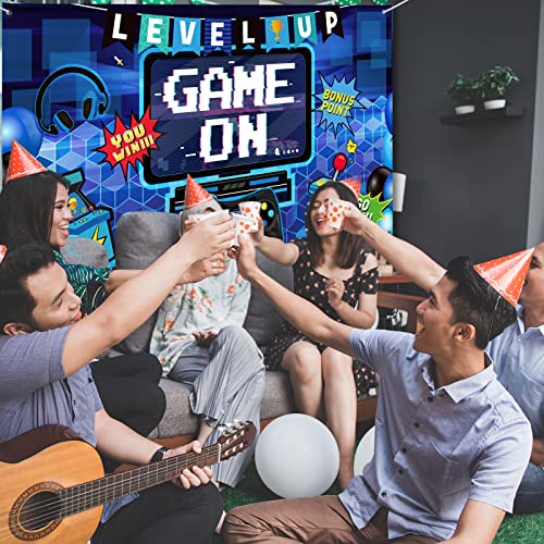 Video Game Party Decoration Video Gaming Photo Backdrop Background Birthday Photo Banner Gamer Room Decor for Game Fans Video Gamer Party Decoration Supplies, 70.9 x 43.3 Inch