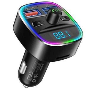 Nulaxy Bluetooth FM Transmitter for Car,Bluetooth Car Adapter with Dual USB Charging Car Charger MP3 Player Support TF Card & USB Disk,Hands Free Calling,7 Colors Led Backlit Light