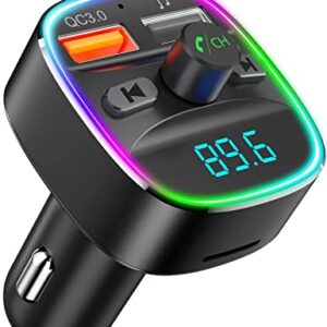 Nulaxy Bluetooth FM Transmitter for Car,Bluetooth Car Adapter with Dual USB Charging Car Charger MP3 Player Support TF Card & USB Disk,Hands Free Calling,7 Colors Led Backlit Light