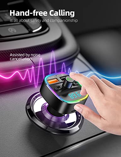 Nulaxy Bluetooth FM Transmitter for Car,Bluetooth Car Adapter with Dual USB Charging Car Charger MP3 Player Support TF Card & USB Disk,Hands Free Calling,7 Colors Led Backlit Light