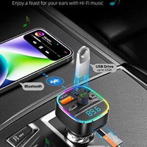 Nulaxy Bluetooth FM Transmitter for Car,Bluetooth Car Adapter with Dual USB Charging Car Charger MP3 Player Support TF Card & USB Disk,Hands Free Calling,7 Colors Led Backlit Light