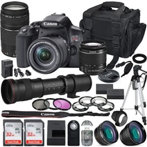 canon eos rebel t8i dslr camera with 18-55mm & 75-300mm lens bundle + 420-800mm mf zoom lens + 2x 32gb sandisk memory + accessory bundle including auxiliary lenses, tripod, camera case & more