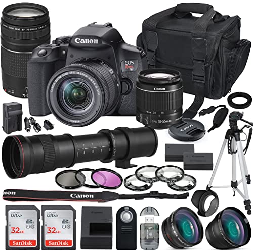 Canon EOS Rebel T8i DSLR Camera with 18-55mm & 75-300mm Lens Bundle + 420-800mm MF Zoom Lens + 2X 32GB Sandisk Memory + Accessory Bundle Including Auxiliary Lenses, Tripod, Camera case & More