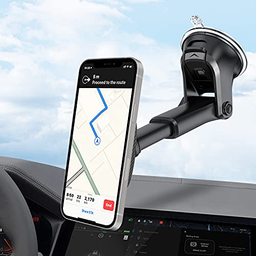 APPS2Car Suction Cup Magnetic Phone Mount for Car, Universal Dashboard Windshield Magnet Phone Holder Compatible with All Smartphones, Built-in 6 N52 Magnets