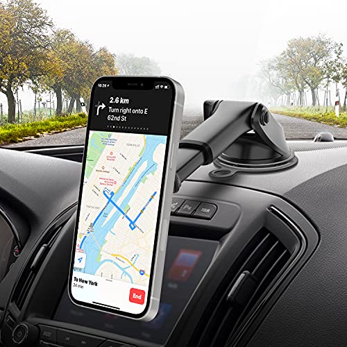 APPS2Car Suction Cup Magnetic Phone Mount for Car, Universal Dashboard Windshield Magnet Phone Holder Compatible with All Smartphones, Built-in 6 N52 Magnets