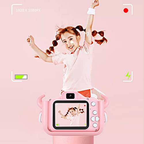 SLSFJLKJ Kids Camera with Silicone Case, Video Camera for Children with Fun Games, Kids Digital Camera with Special Effects, Rechargeable Battery, Ideal for Boys and Girls (Blue Cow 16G)