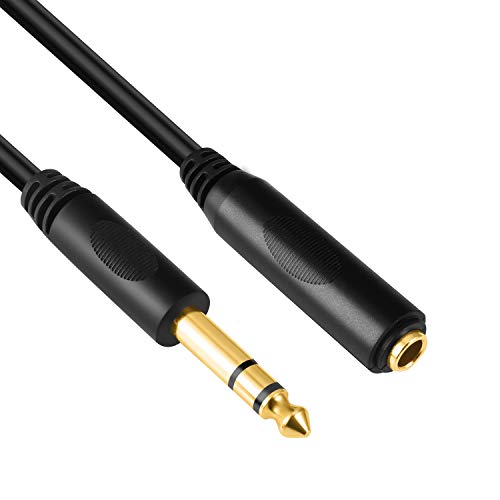 Devinal 6.35mm 1/4" inch Stereo Plug Male to 1/4 Female Stereo Headphone Guitar Extension Cable Cord, Gold Plated Audio Cable Stereo Extender, 10 feet (3 M)