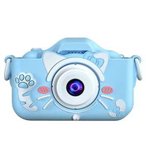 slsfjlkj kids camera with silicone case, video camera for children with fun games, kids digital camera with special effects, rechargeable battery, ideal for boys and girls (blue cat 16g)