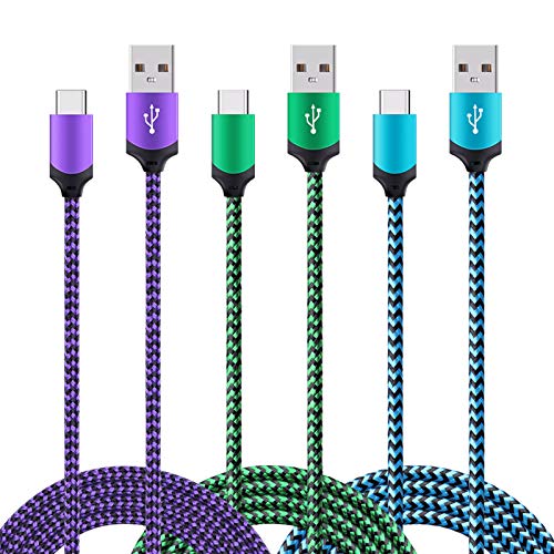 USB Type C Charger Cable Fast Charging Cord Compatible with Google Pixel 7, 6, 5, 4, 3a, 3a XL, 3 XL, Pixel 3, Pixel 2 XL, Pixel 2, Pixel C, Samsung S10 S9 S8 (Blue/Green/Purple, 6 feet, 3 Pack)