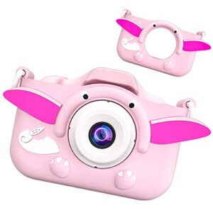 slsfjlkj video camera for children with fun games, kids digital camera with special effects, rechargeable battery, ideal for boys and girls age 3 4 5 6 7 8 9 10 year old (pink elephant 16g)