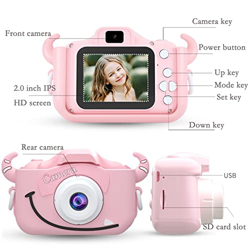 SLSFJLKJ Video Camera for Children with Fun Games, Kids Digital Camera with Special Effects, Rechargeable Battery, Ideal for Boys and Girls Age 3 4 5 6 7 8 9 10 Year Old (Pink Elephant 16G)