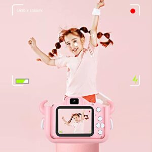 SLSFJLKJ Video Camera for Children with Fun Games, Kids Digital Camera with Special Effects, Rechargeable Battery, Ideal for Boys and Girls Age 3 4 5 6 7 8 9 10 Year Old (Pink Elephant 16G)