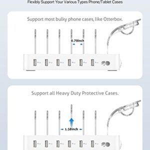 SooPii Premium 6-Port USB Charging Station Organizer for Multiple Devices, 6 Short Charging Cables and One Upgraded i-Watch Charger Holder Included, for Phones, Tablets, and Other Electronics, White