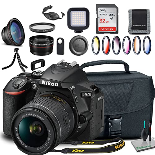 Nikon D5600 DSLR Camera with 18-55mm Lens (1576) + Camera Bag + Wide Angle Lens + 55mm UV Filter + 6-Piece Multi-Coated Graduated Filter Kit + SanDisk 32GB Ultra Memory Card + More