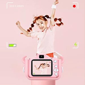 SLSFJLKJ Kids Camera with Silicone Case, Video Camera for Children with Fun Games, Kids Digital Camera with Special Effects, Rechargeable Battery, Ideal for Boys and Girls (Pink Cat 8G)