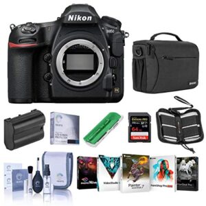 nikon d850 dslr camera body – bundle with 64gb sdxc u3 card, camera case, spare battery, cleaning kit, memory wallet, card reader, glass screen protector, pc software package