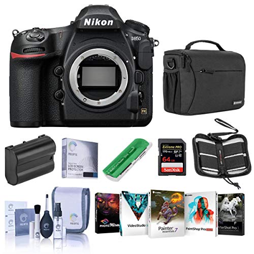 Nikon D850 DSLR Camera Body - Bundle with 64GB SDXC U3 Card, Camera Case, Spare Battery, Cleaning Kit, Memory Wallet, Card Reader, Glass Screen Protector, PC Software Package