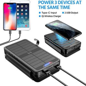 Solar Charger 38800mAh Solar Power Bank with Dual 5V3.1A Outputs 10W Qi Wireless Charger Waterproof Built-in Solar Panel and Bright Flashlights