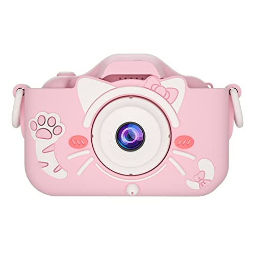 SLSFJLKJ Kids Camera with Silicone Case, Video Camera for Children with Fun Games, Kids Digital Camera with Special Effects, Rechargeable Battery, Ideal for Boys and Girls (Pink Cat Bare Metal)