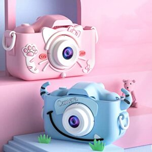 SLSFJLKJ Kids Camera with Silicone Case, Video Camera for Children with Fun Games, Kids Digital Camera with Special Effects, Rechargeable Battery, Ideal for Boys and Girls (Pink Cat Bare Metal)