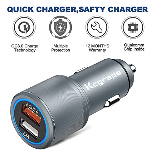 Car Charger for Samsung Galaxy A14 A11 A01 A21 A71 A42 A32 A13 5G,S21 S22 Plus/Note 20 Ultra A12,LG Velvet G8 G8X G7 Thinq,K51 Q70,Stylo 6 5,Quick Charge 3.0 Fast Charging Phone Adapter+6FT USB C Cord