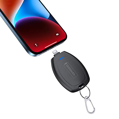 Keychain Portable Charger for iPhone, 1500mAh Ultra-Compact Small Portable Power Emergency Pod Mini Phone Power Bank, Fast Charging Key Ring Cell Phone Charger for iPhone 14/13/12, Airpods and More