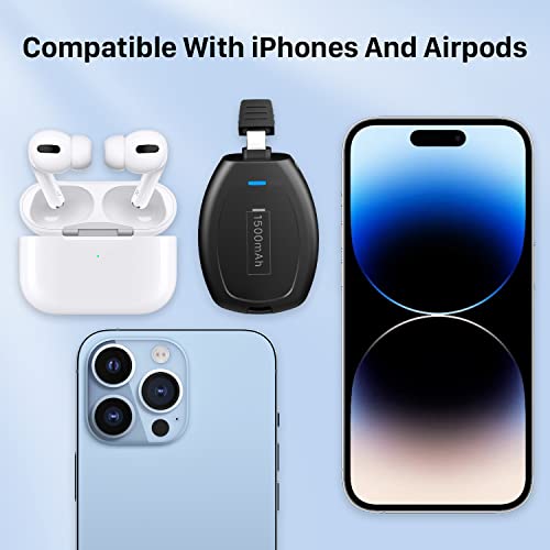 Keychain Portable Charger for iPhone, 1500mAh Ultra-Compact Small Portable Power Emergency Pod Mini Phone Power Bank, Fast Charging Key Ring Cell Phone Charger for iPhone 14/13/12, Airpods and More