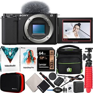 sony zv-e10 mirrorless alpha aps-c interchangeable lens vlog camera body ilczv-e10/b black bundle with deco gear photography case + photo video software + compact tripod & accessories kit