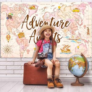 Travel Themed Party Decorations Supplies Adventure Awaits Bon Voyage Backdrop Adventure Map Backdrop for Graduation Birthday Party Baby Shower Photo Booth Pink, 70.8 x 43.3 Inch