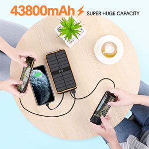 Solar-Charger-Power-Bank - Portable Charger,43800mAh Qc3.0 Fast Charging Qi 10W Wireless Portable Charger Built-in 2 Kinds Output Cable and 680Lumen Bright flashlights (Orange)