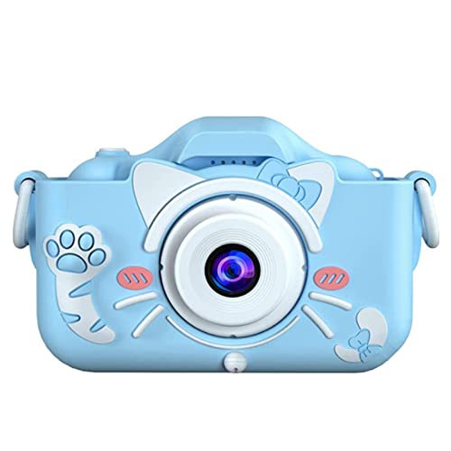 SLSFJLKJ Kids Camera with Silicone Case, Video Camera for Children with Fun Games, Kids Digital Camera with Special Effects, Rechargeable Battery, Ideal for Boys and Girls (Blue Cat 32G)